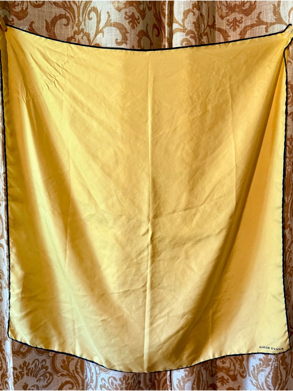 Vintage David Evan's Yellow Silk Scarf with Contrast Trim Made in England